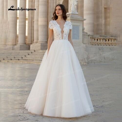 Princess Boho Wedding Dresses Long Vestido De Noiva Vintage Short Cap Sleeves Floor-Length White A-Line Bride Gowns Robe Mariee