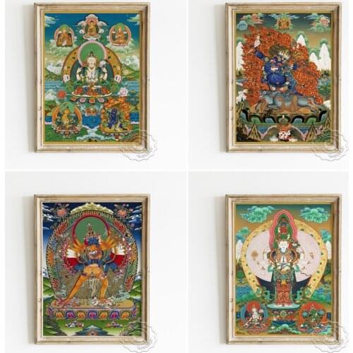 Tibetan Thangka Painting Exquisite Religion Poster, Avalokiteshvara Wall Picture, Buddhist Temple Murals Backdrop Art Prints
