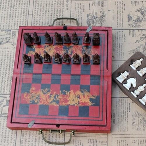 Vintage Chinese Terracotta Warrior 32 Chess Set Wood Table Chess Games Gift