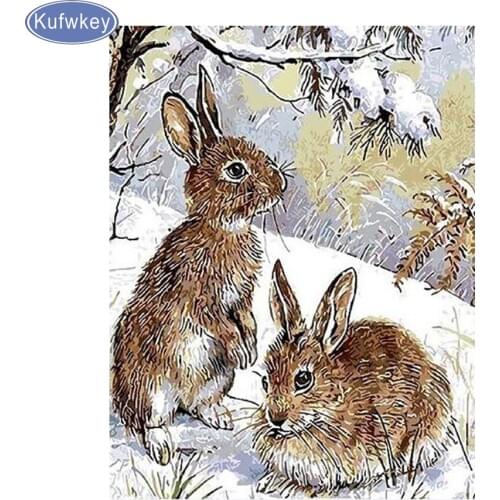 Needlework 5d Diy Diamond Painting Cross Stitch SNOW rabbit Diamond Embroidery Full Square Diamond Mosaic stickers wall art