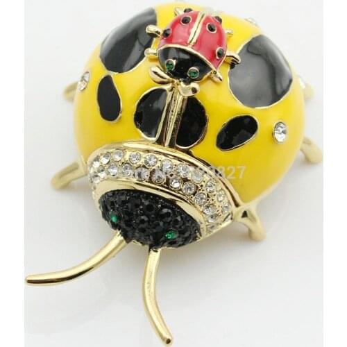 Yellow Beetles Stacked Crystals Jewelry Trinket Ring Box- New Cute Ladybug Kraft Gift Boxes
