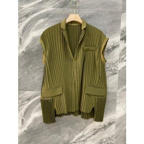 2021SS Summer New Women High Quality Pleated Vest Tops Female Sleeveless Shirt Blouse 3 Color Tutu