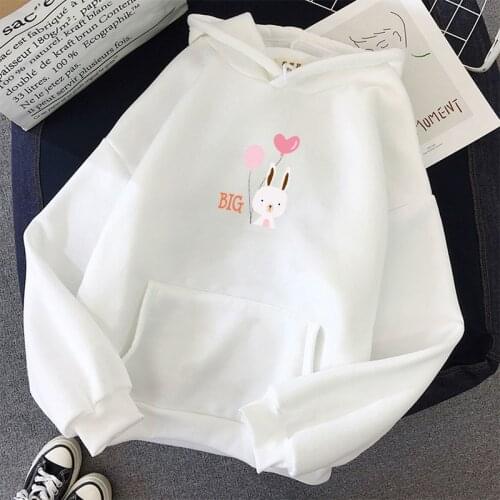 New Harajuku Style Women Sweatshirt Rabbit Print Kawaii Hoodies Loose Long Sleeve Hoody Coat Female Clothes Poleron Mujer