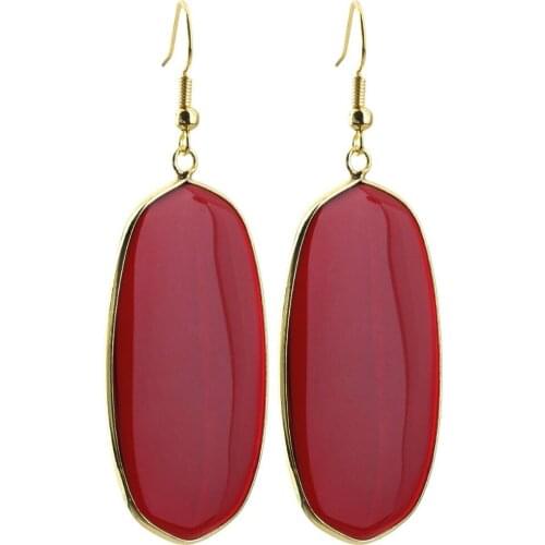 TUMBEELLUWA Red Crystal Glass Oval Dangle Drop Hook Earrings For Women