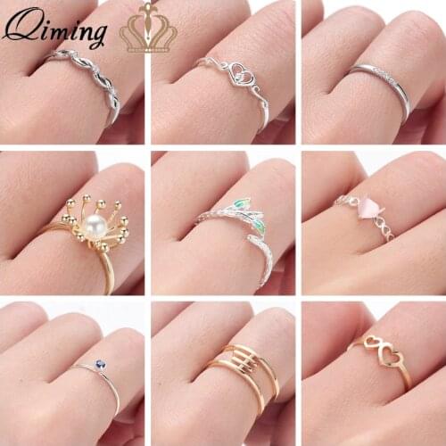 CZ Crystal Womens Rings Zircon Love Geometric Leaf Pearl Gold fashion Finger Ring Ethnic Female Finger Ring Woman Wedding Gift