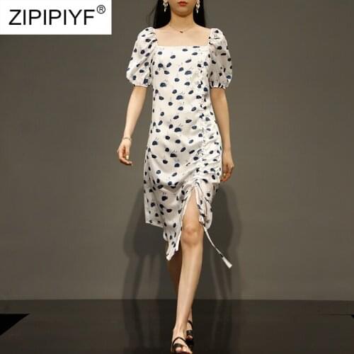 Women Floral Dress bohemian A-Line slash neck short sleeves dress summer vintage beach off shoulder Polka Dot Sundress c142