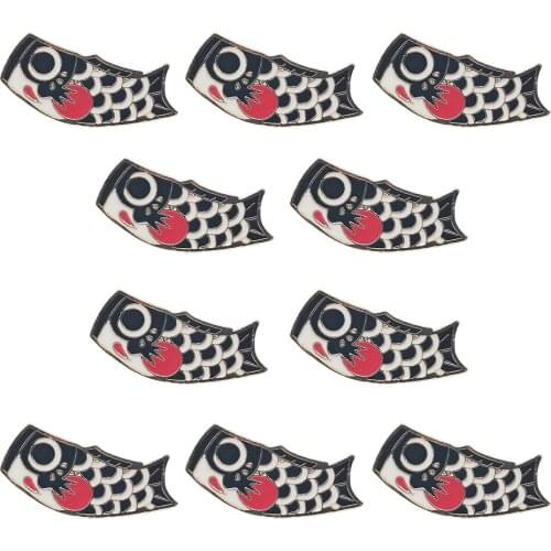 10pcs Japanese Style Black Koi Fish Flag Brooch Enamel Pin Jewelry Metal Clothes Lapel Pins Badges For Friends Gifts