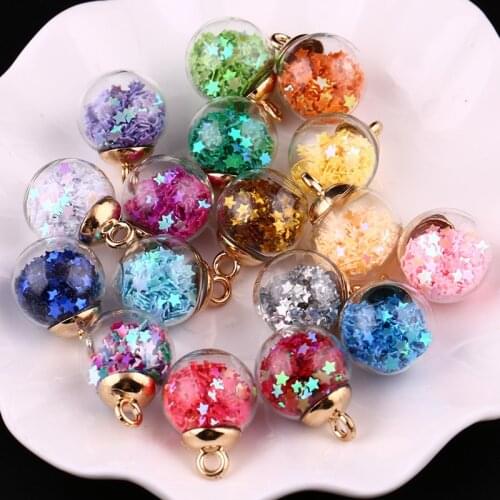 10/20/30Pcs16mm Mini Glass Bottles With Color Star Sequins Pendant Ornaments For DIY Handmade Necklace Earrings Jewelry Making