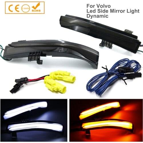 2Pcs Two-Color Dynamic LED Side Mirror Turn Signal Indicator Lamps Daytime Running Lights For Volvo V40 V60 V70 S60 S80 XC60 D4
