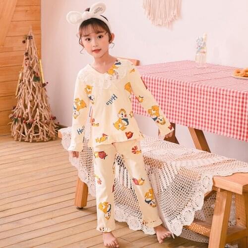 2021 Childrens Sleepwear Clothes Suit teen princess Long Sleeve Cotton Pijamas Girls Spring Pajama Sets Kids Cartoon Pyjamas
