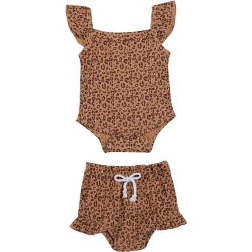 2021 0-18M Baby Girl Clothing Leopard Print Sleeveless Romper Top+Ruffle Triangle Shorts Knitted 2pcs Set Outfits