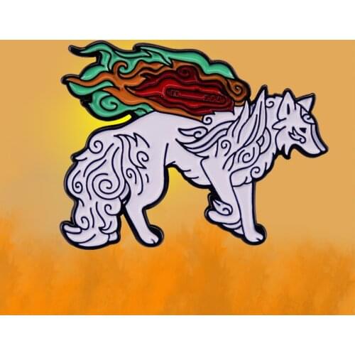 2021 Okami Amaterasu Badge Sun Goddess White Wolf God Guardian Soft Enamel Pin Adventure Video Game Fandom Art Addition