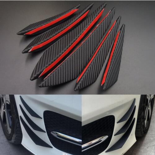 6pcs Universal Black Carbon Fiber Front Bumper Lip Rubber Fin Splitter Spoiler Canard Valence Sticker Car Styling Accessories