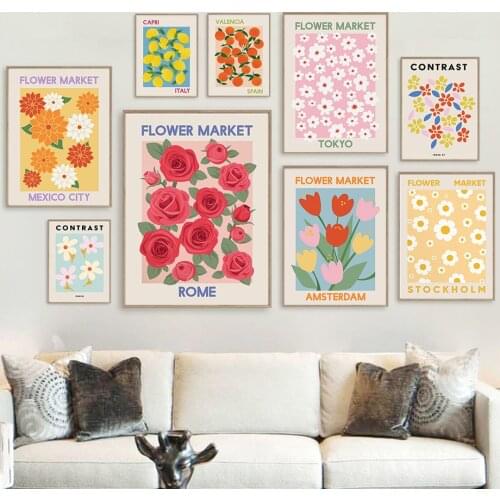 Abstract Flower Market Lemon Fruit Color Nordic Posters And Prints Wall Art Canvas Painting Wall Pictures For Living Room Decor