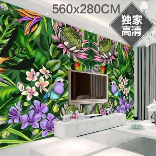 American Country Style Tropical Plants Flower and Birds Mural Wallpas for Living Room Background Walls 3D Wall Papers Home Decor