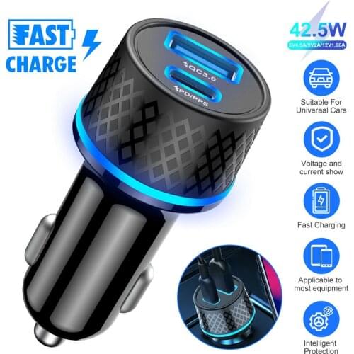 Car Usb Charger Quick Charge Qc3.0 Type C Mobile Phone Pd 42w Fast Charging Adapter For Iphone Huawei Xiaomi Samsung
