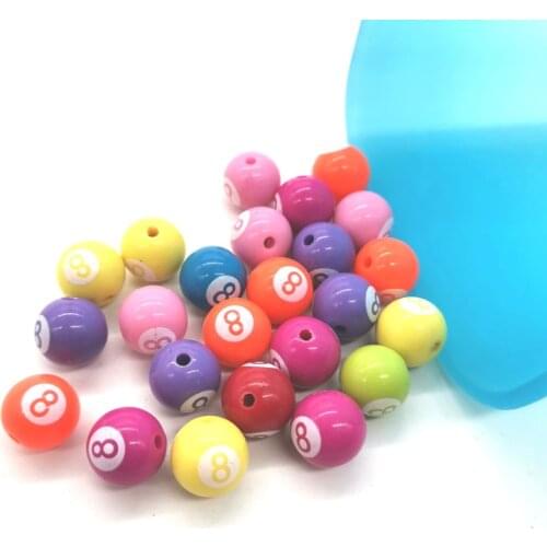 Fashion round acrylic beads new billiard ball number 8 diy beads 12/16mm loose beads fit for bracelet 20 pieces y12599