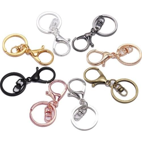 30mm Key Ring Long 70mm Lobster Clasp Key Hook Gold, Silver, Bronze, Rhodium Plated Chain Jewelry Making for Keychain Charms