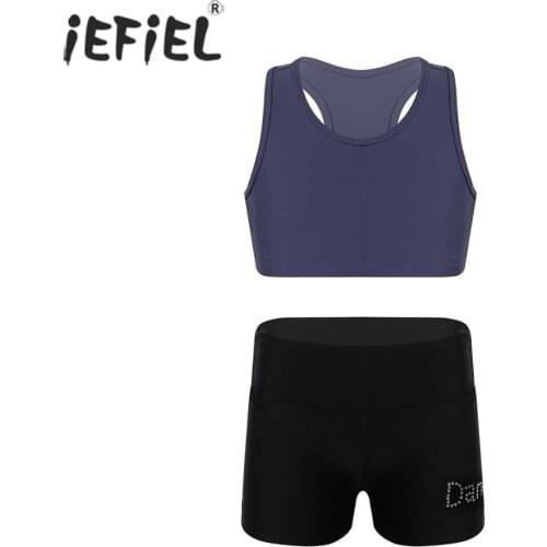 Kids Activewear Girls Tankini Athletic Outfit Sleeveless Crop Top Bottoms Sports Shorts Ballet Dance Costume Gymnastics Workout