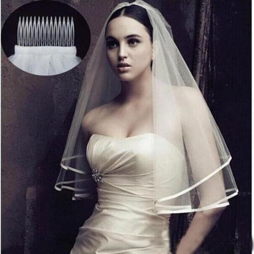 2020 New Arrival Wedding Accessories Two Layer Ribbon Edge White Ivory Wedding Veils Bridal Veil With Comb