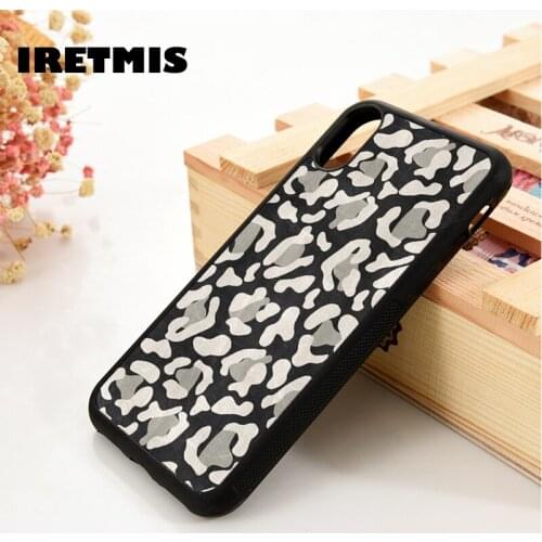 Iretmis 5 5S SE 6 6S TPU Silicone Rubber Phone Case Cover for iPhone 7 8 Plus X Xs 11 12 MINI Pro Max XR Leopard Black And White