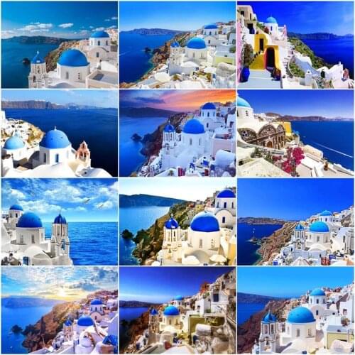 GATYZTORY Diy Painting By Numbers Santorini Village Landscape Picture By Number Home Living Room Wall Decor Artcraft 40x50CM