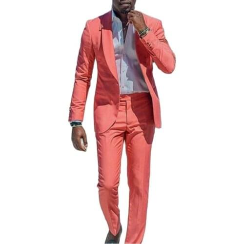 Handsome Coral Wedding Party Dress Tuxedos Groom Prom Coat Trousers Set Men Work Business Suits (Jacket+Pants+Bow Tie) NO:501