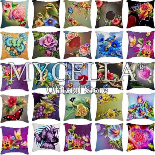 45*45cm Square Abstract Pillow Case Flowers Birds Pattern Sofa Bedroom Short Plush Cushion Cover Simple Home Decoration cushion