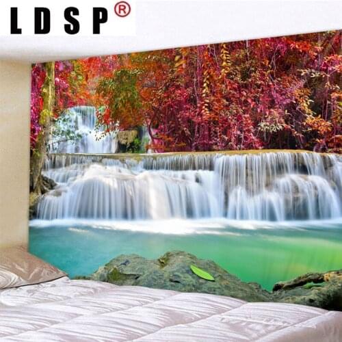 LDSP Forest Waterfall Printed Tapestry Wall Hanging Wall Covering Rugs Background Cloth Beach Mat Blanket Home Decor