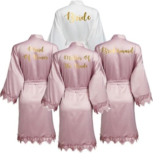 Matt Satin Lace Robe Wedding Bride Robes Bridesmaid Kimono Robe Bridal Robes Mauve Bridesmaid Robes Bathrobe