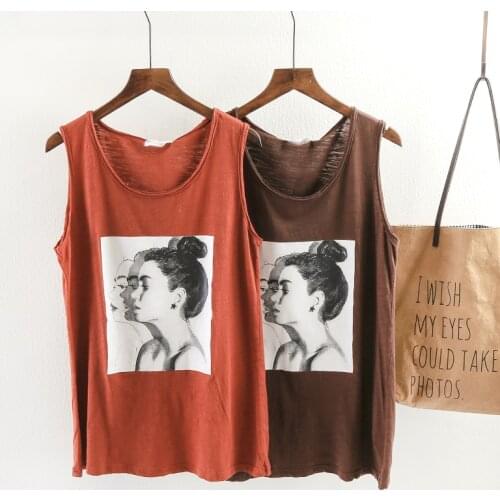 Summer 100% Cotton Tank Tee Top Women 2020 White Thin Casual Camis Top Sleeveless Fashion Print Street Camisole Black
