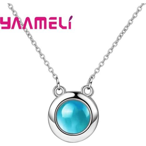 Minimalist Hot Sale Round Blue CZ Stone Sparkling 925 Sterling Silver Necklace For Loverly Woman Girls Trendy Festival Gift