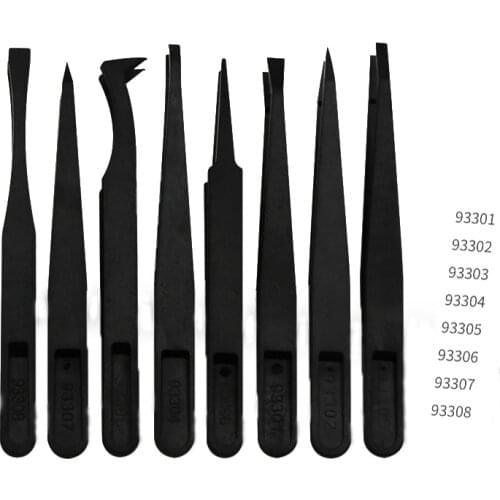 8 in 1 ESD Electronic Tweezers Kit Anti-static Plastic Forceps PCB Repair Hand Tools Set Multifunction Black Portable Tweezers