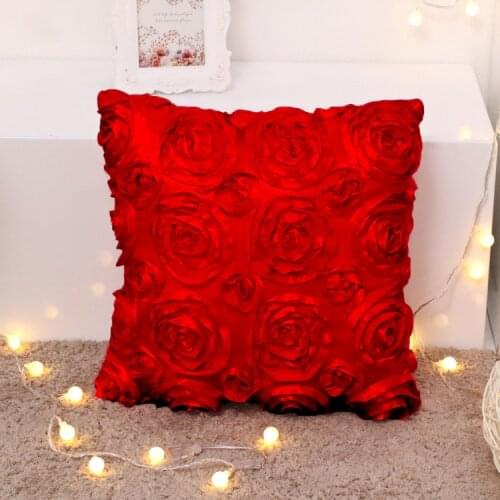 40*40CM Fancy Wedding Gift Cushion Hugging Pillow Cover 3D Rose Flower Hotel Soft Red Cushion Cover