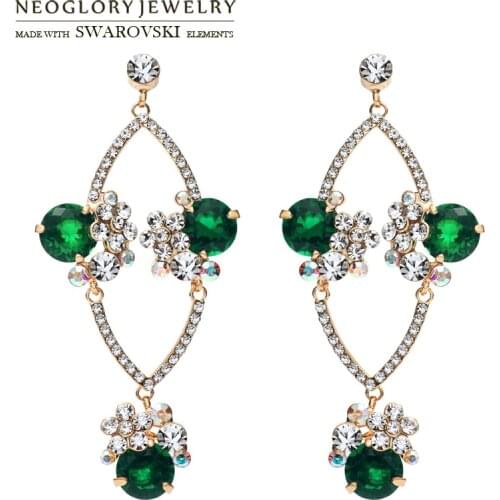 Neoglory Austria Rhinestone & Zircon Long Earrings Elegant European Geometric Design Rose Gold Color Women Trendy Lady Sale