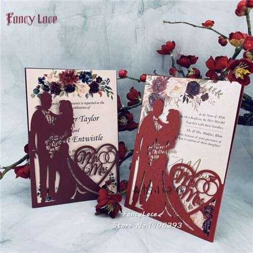 50pcs/lot 2020 New Laser Cut Wedding Invitations Cards Bride and Groom Design customized New Wedding Invitation RSVP Cards