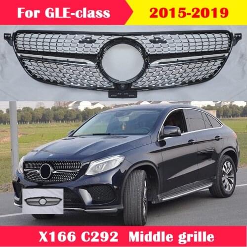 Car Front Grid For Mercedes-Benz GLE X166 W166 C292 W292 2015-2019 ABS Diamond GT Styling Center Grill Auto Bumper Middle Grille