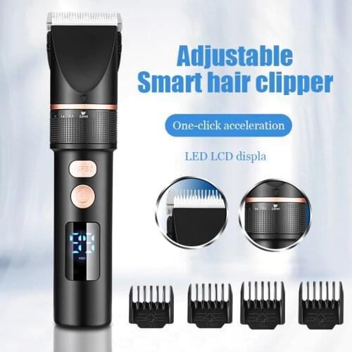 Pro Men Hair Cutting Barber Machine Electric Hair Clipper Titanium Ceramic Blade Salon Hair Trimmer Rechargeable LCD Display