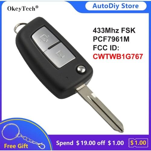 Okeytech 2 Buttons 433Mhz Flip Remote Control Auto Car Key For Nissan Qashqai Pulsar X-Trail T32 Micra PCF7961M Chip CWTWB1G767