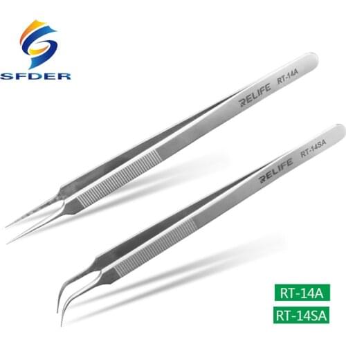 Relife RT-14A RT-14SA Mobile Phone Repair Tweezers Anti-static Anti-slip Clip High Toughness Precision Fine Tip Plus Chip Repair