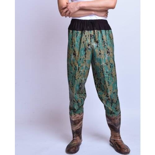 Elastic waist rain shoes waterproof breathable angling trousers outdoor wading fishing hunting thick rubber fur fork long pants