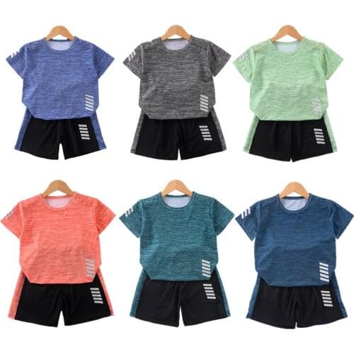 Boys And Girls Sports Basketball Clothes Suit Summer Childrens Fashion Leisure Short Sleeve Tops Pants 2Pcs 2-6Years Old