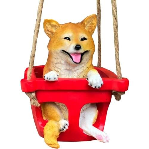 Happy Dog Sitting on Stool Statue Hanging Garden Landscape Home Decor Christmas Decoration Cat Figurine