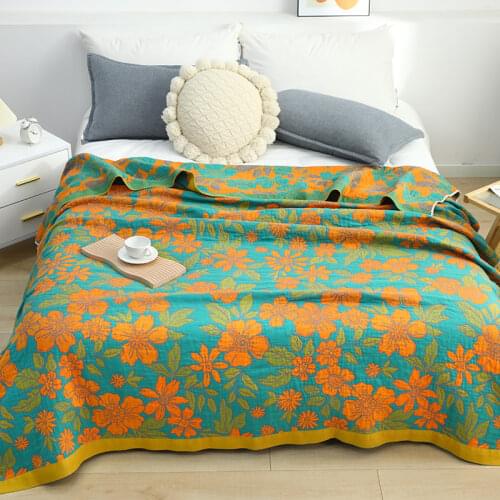 Pure Cotton Three Layers Gauze Towel Blanket for Single Double People Siesta Blanket Adult Air-Conditioning Bedspread Bedding