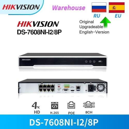 Hikvision Original 8CH 12MP 8POE NVR DS-7608NI-I2/8P for POE Camera Max 2SATA Network Video Recorder Plug & Play Support dual-os
