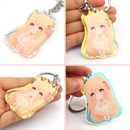 Vograce charms clear acryl custom bedrukte transparante regenboog sleutelhanger, maak uw eigen anime holografische regenboog sle