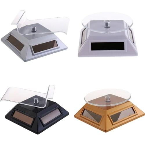 Solar Powered Rotating Plate Phone Watch Display Stand Hold Turntable Black