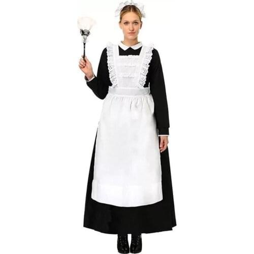 High Quality Halloween Traditional Castle Maid Outfit Family Gathering Maid Long Dress With Apron Fancy Costume