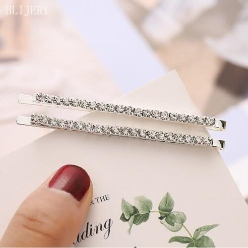 BLIJERY 2pcs/lot Simple Korea Rhinestones Hair Clips for Women Girls Hairpins Fashion Styling Hair Accessories