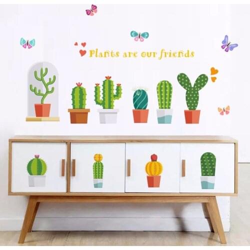 Green Potted Plant Wall Decals Wall Border Skirting Line Window Glass Cabinet Decoration Wall Mural Poster Bonsai Wall Stickers